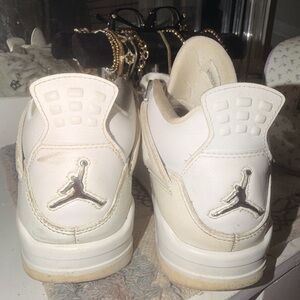 Jordan White Cream Leather Retro Sneakers with Metallic Jumpman